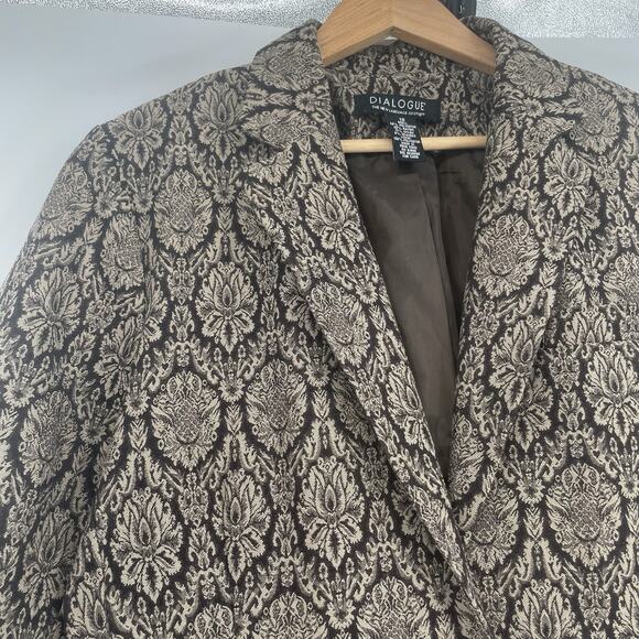 Dialogue brown tan baroque jacquard blazer jacket Women’s Size 16 Chic Career - Picture 5 of 12
